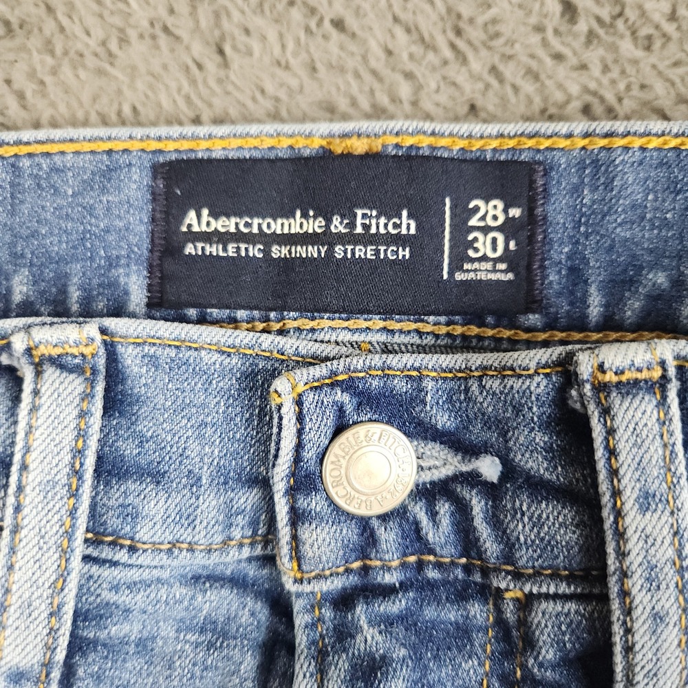 Abercrombie & Fitch Athletic Skinny Jeans Mens 28x30 Light Wash Mid Rise Stretch - Picture 7 of 11